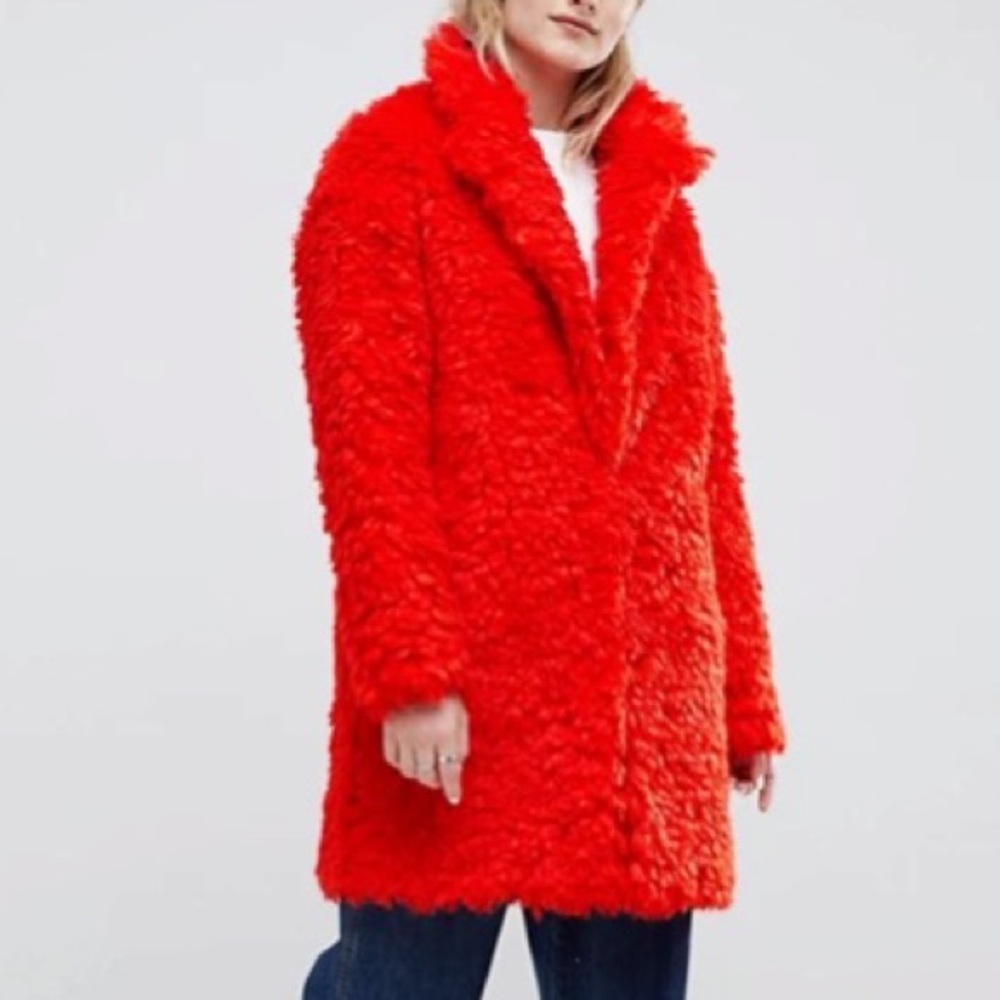 ASOS Design Teddy Bear Texture Fluffy Coat 8 NWT W